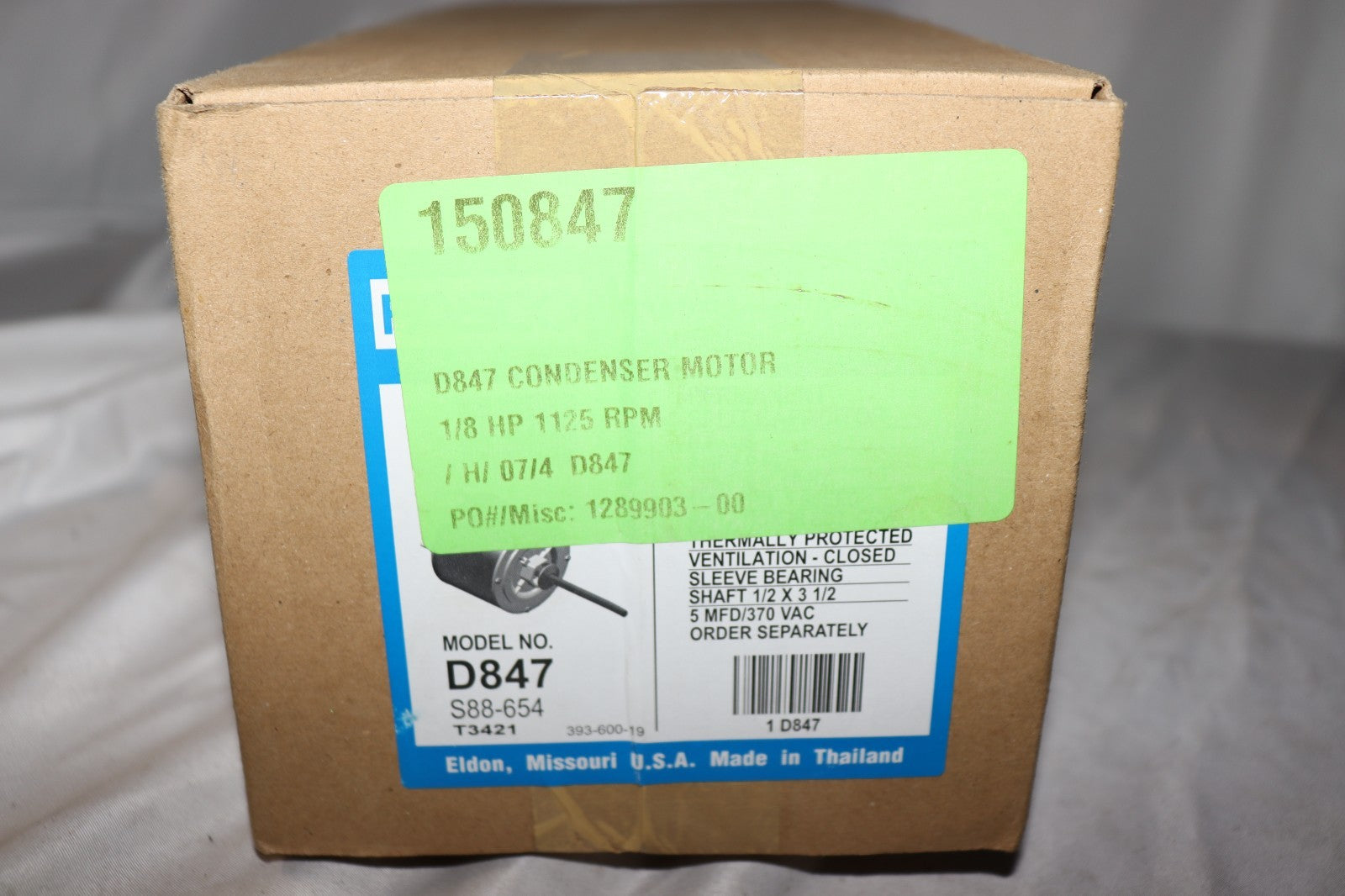 Fasco D847, 1/8HP, 1175RPM,  1-Speed Condenser Fan Motor, D847