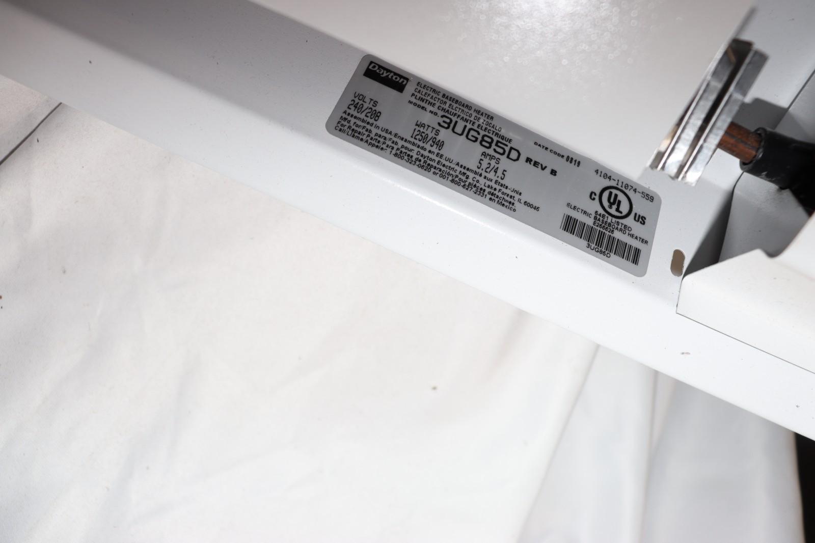 Dayton 3UG85D 60" Electric Baseboard Heater, White, 940/1250W, 208/240V