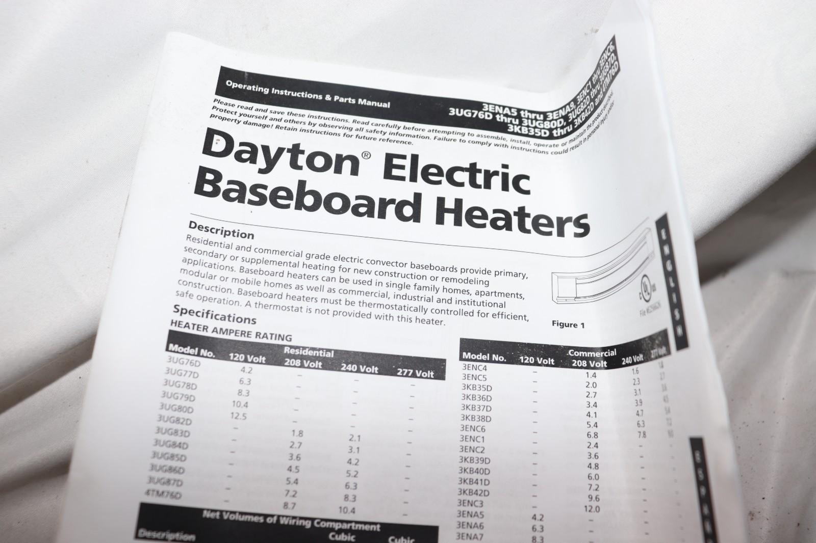 Dayton 3UG85D 60" Electric Baseboard Heater, White, 940/1250W, 208/240V