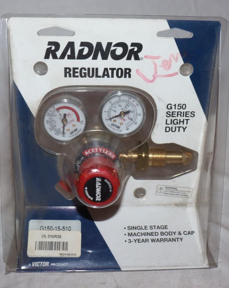 RADNOR G150-15-510 SINGLE STAGE ACELYLINE GAS REGULATOR, NEW