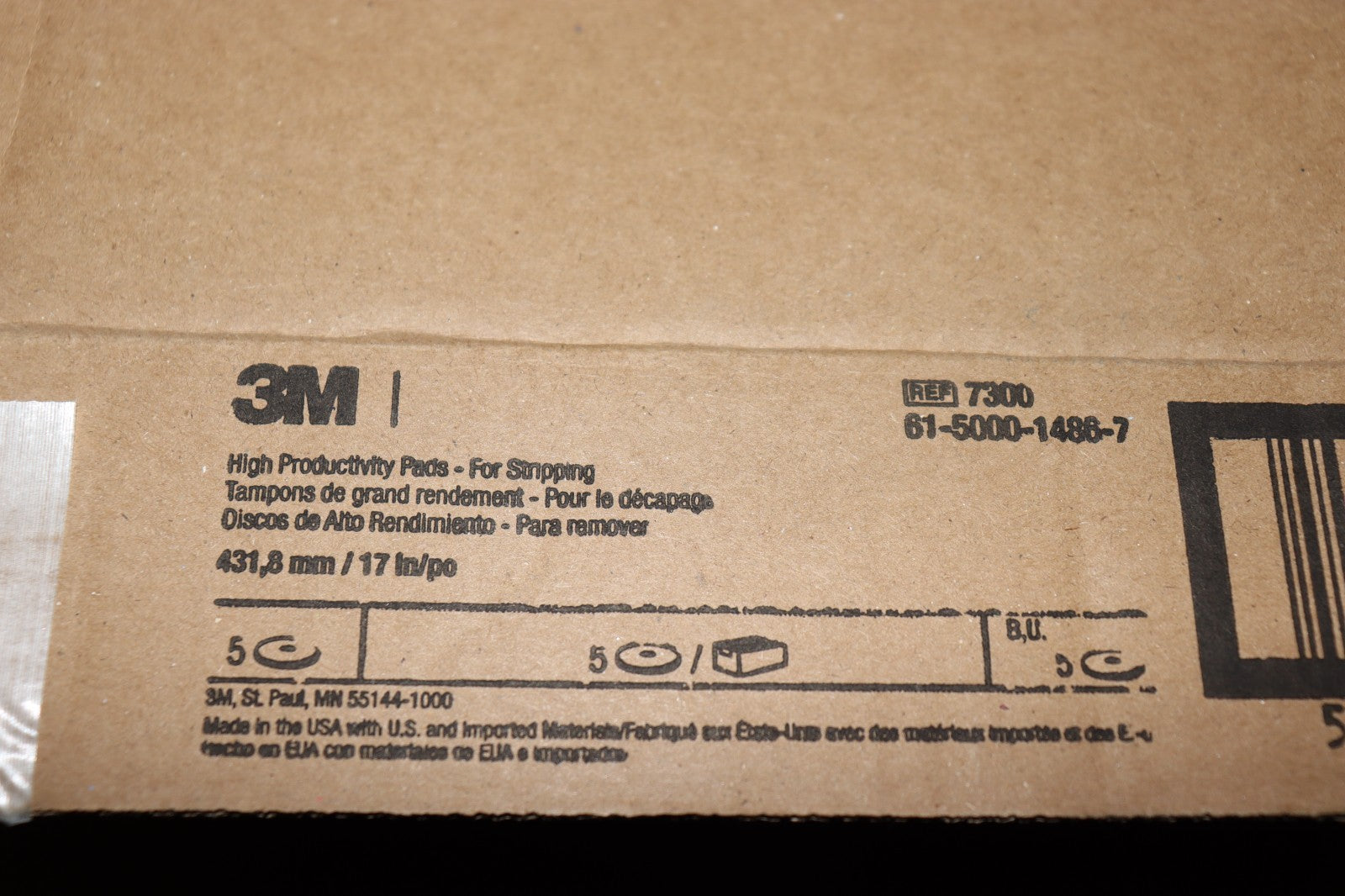 3M 7300 17 Inch High Productivity Black Stripping Pad - 5 Pack