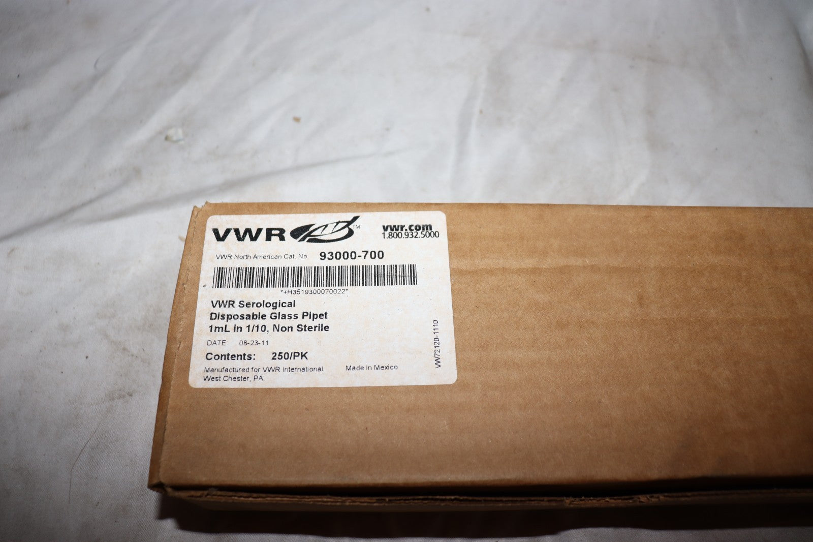 [New] 250 VWR Borosilicate Glass Pipets, 1ml In 1/10 VWR Cat. NO. 93000-700