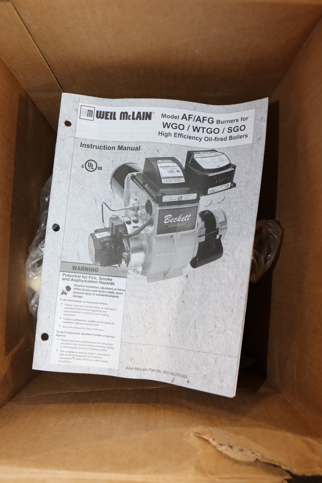 Weil-McLain 521100044 Oil Burner Beckett WL7605 #2/B100 GO5, New