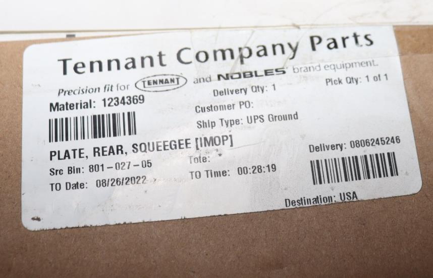 Tennant OEM Part # 1234369 Plate, Rear, Squeegee [Imop]