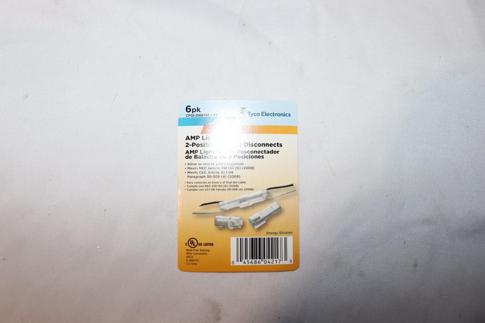 6 Tyco AMP Light-N-Lok 2 Position ballast disconnects 6" leads CPGI-2008144-1-KG