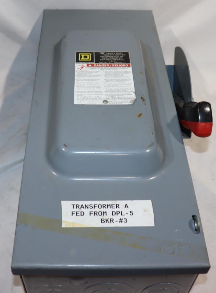 Square D H363 Safety Disconnect Switch 100A 3P 600V Type 1 Indoor 100 Amp Used