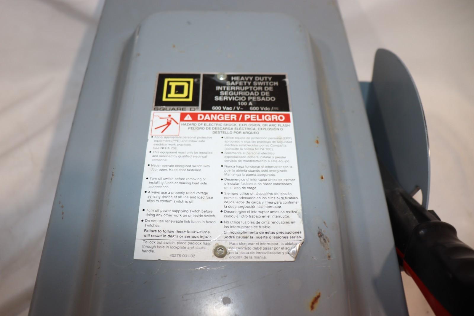 Square D H363 Safety Disconnect Switch 100A 3P 600V Type 1 Indoor 100 Amp Used
