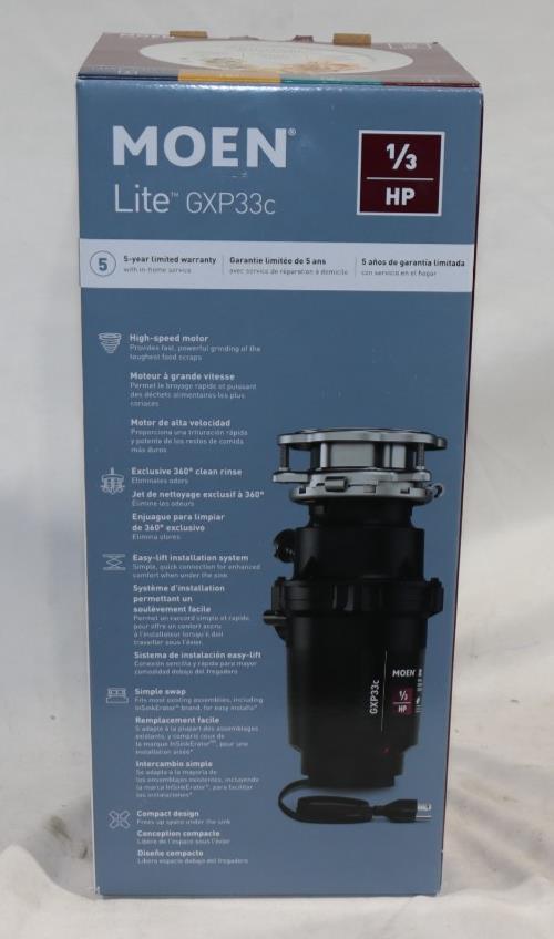 Moen GXP33C Pro 1/3 HP Garbage Disposal Lite Series - BRAND NEW