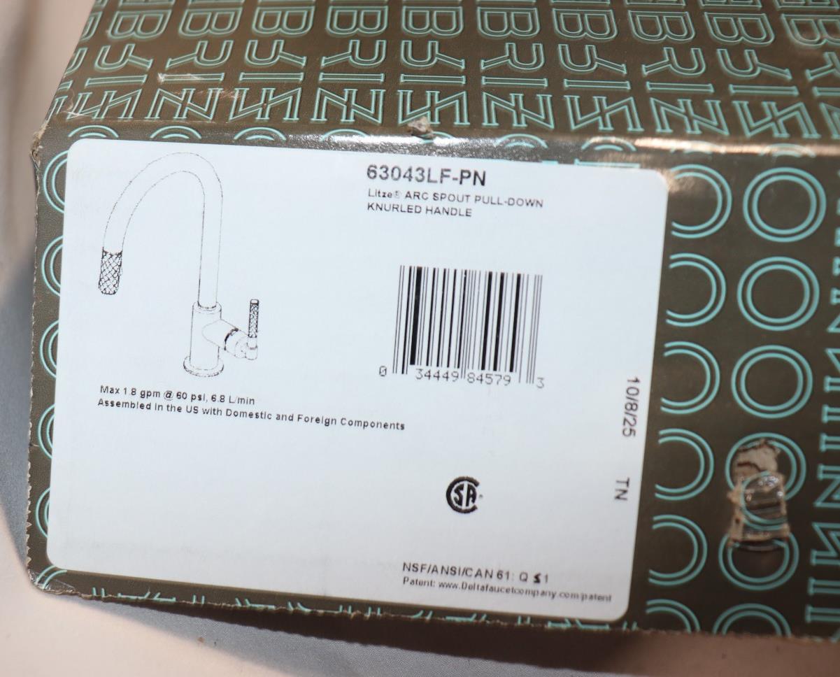 Brizo 63043LF-PN Single Handle Arc Spout Pull Down Kitchen Faucet w/ Knurled Han