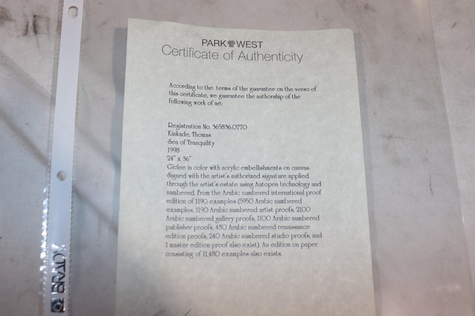 Thomas Kinkade SEA OF TRANQUILITY Canvas Gold Frame 24 x 36 Painting