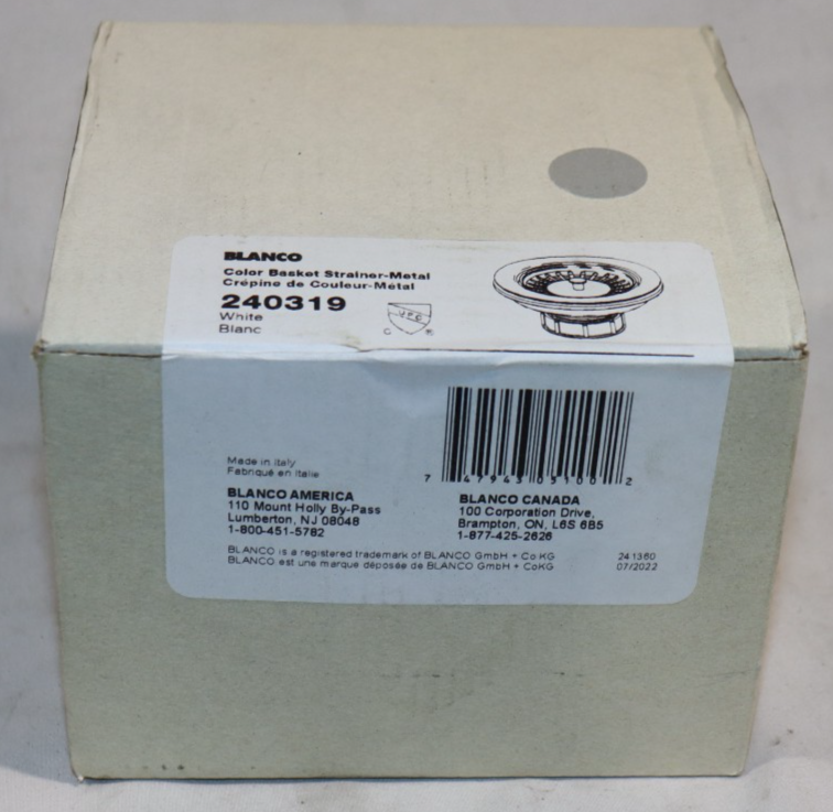 Blanco 3-1/2" Metal Basket Strainer and Sink Flange Model # 240319 White, SEALED