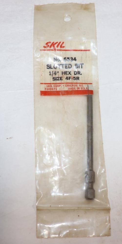 NOS Skil 6534 1/4" Hex Drive Flathead Screwdriver Bit, Slotted Bit