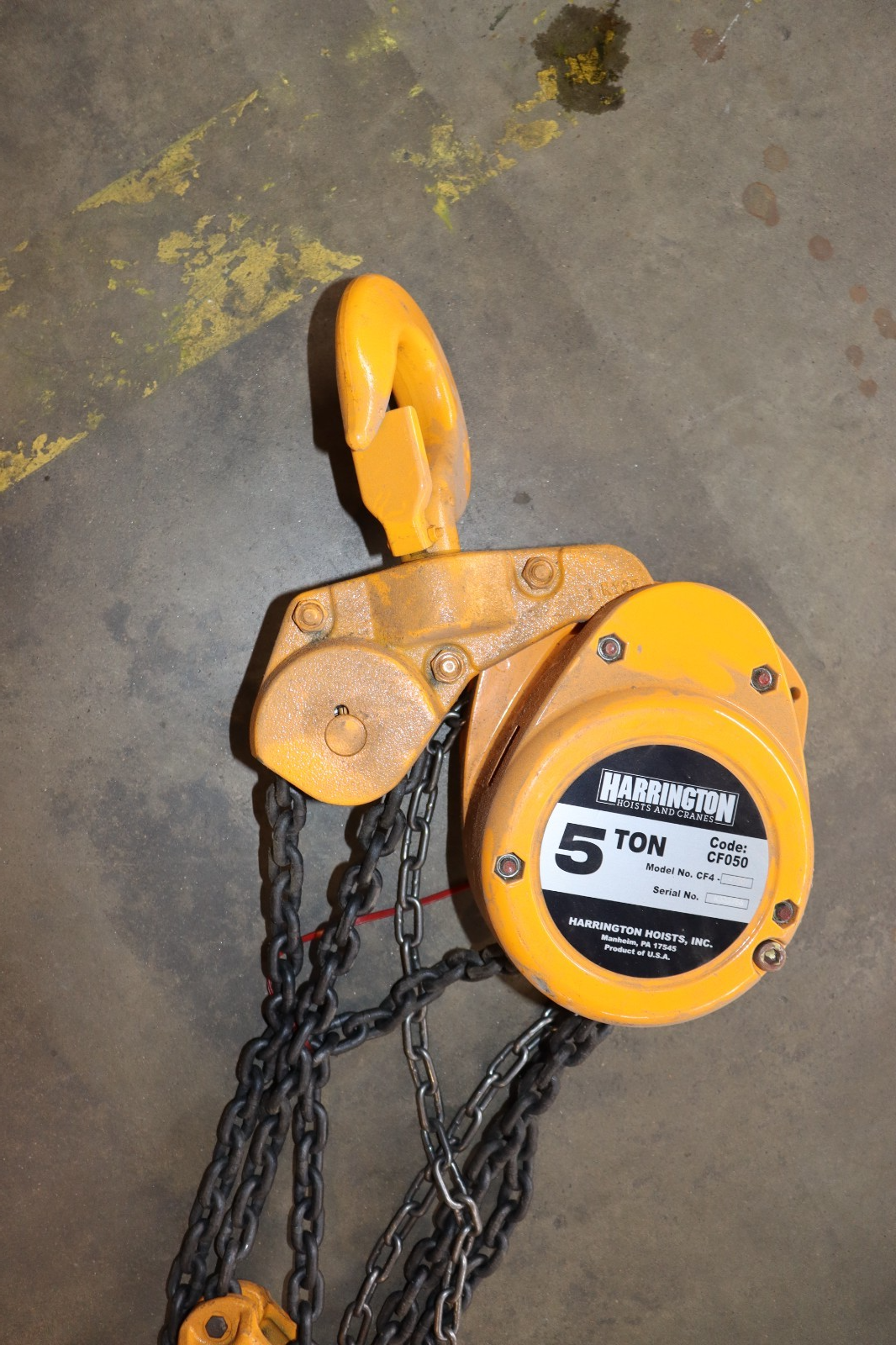 Harrington CF050-10 Manual Chain Hoist, 10,000 Lb., Lift 10 Ft., Great Condition