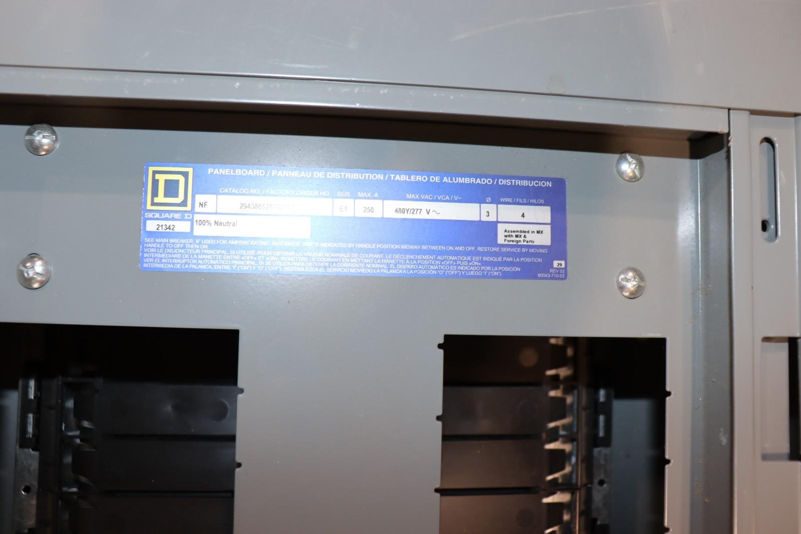 Square D NF or NQ Panel Box NC38SHR 250A 3PH 30 Space 480Y/277Y