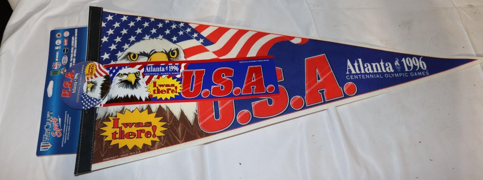 1996 Atlanta Summer Olympics Pennant, Bumper Sticker, Pin Button, New - Northside Material Brokers