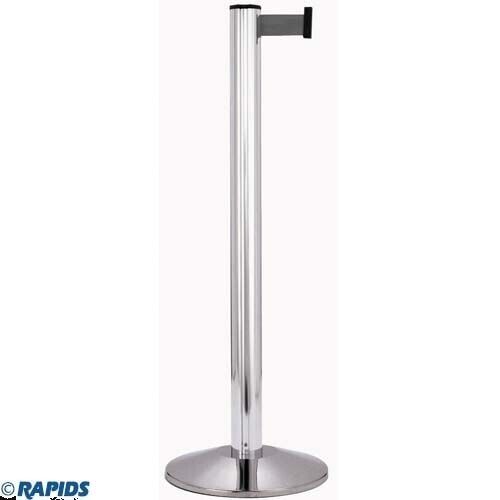 2 Pack Chrome Crowd Control Stanchion Posts with Retractable Belt - Black, 10' - Northside Material Brokers