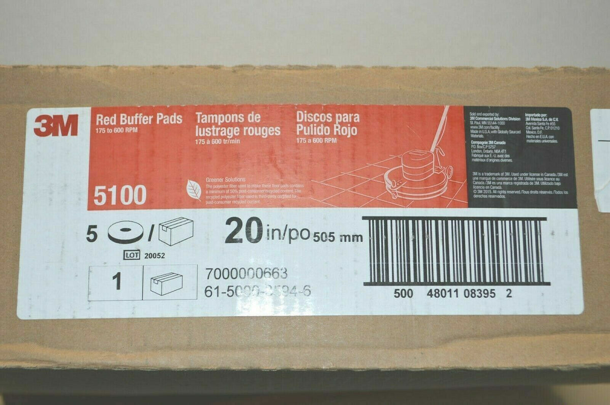20" 3M Buffer Pad 5100, 5/Case, Red, 3u094 - Northside Material Brokers