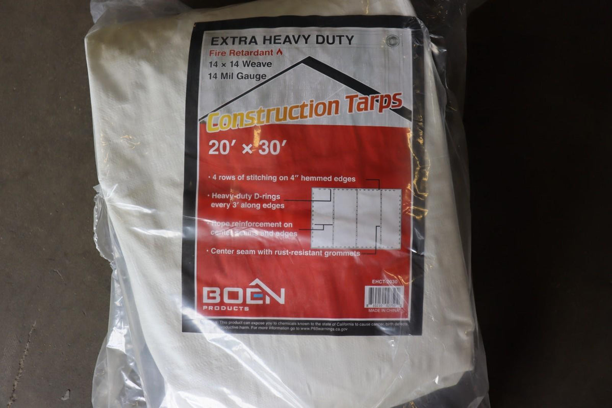 20' X 30' Fire Retardant Extreme Heavy Duty White Tarp 14 MIL - Northside Material Brokers