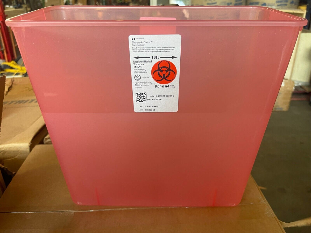 3 PACK - COVIDIEN Sharps Gatorguard Container: 3 gal Capacity, Red, Auto Drop - Northside Material Brokers