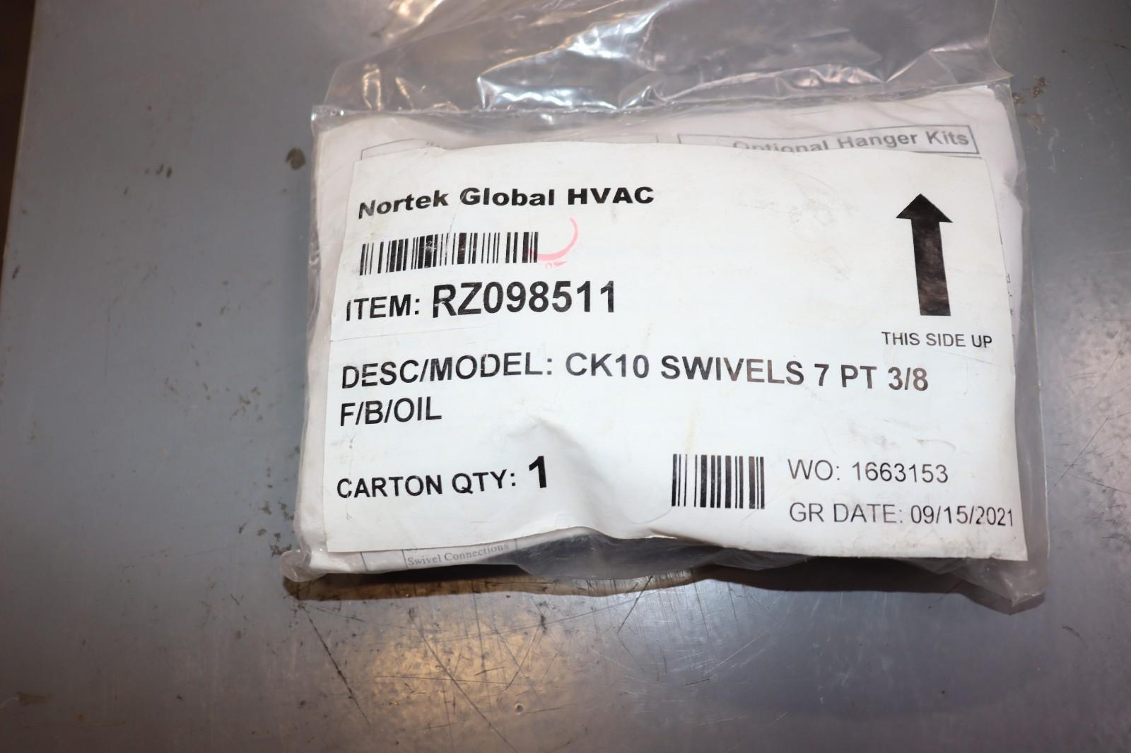 4 PACK - Nortek Global HVAC CK10 swivels 7 pt. 3/8 F/B/OIL RZ098511 - Northside Material Brokers