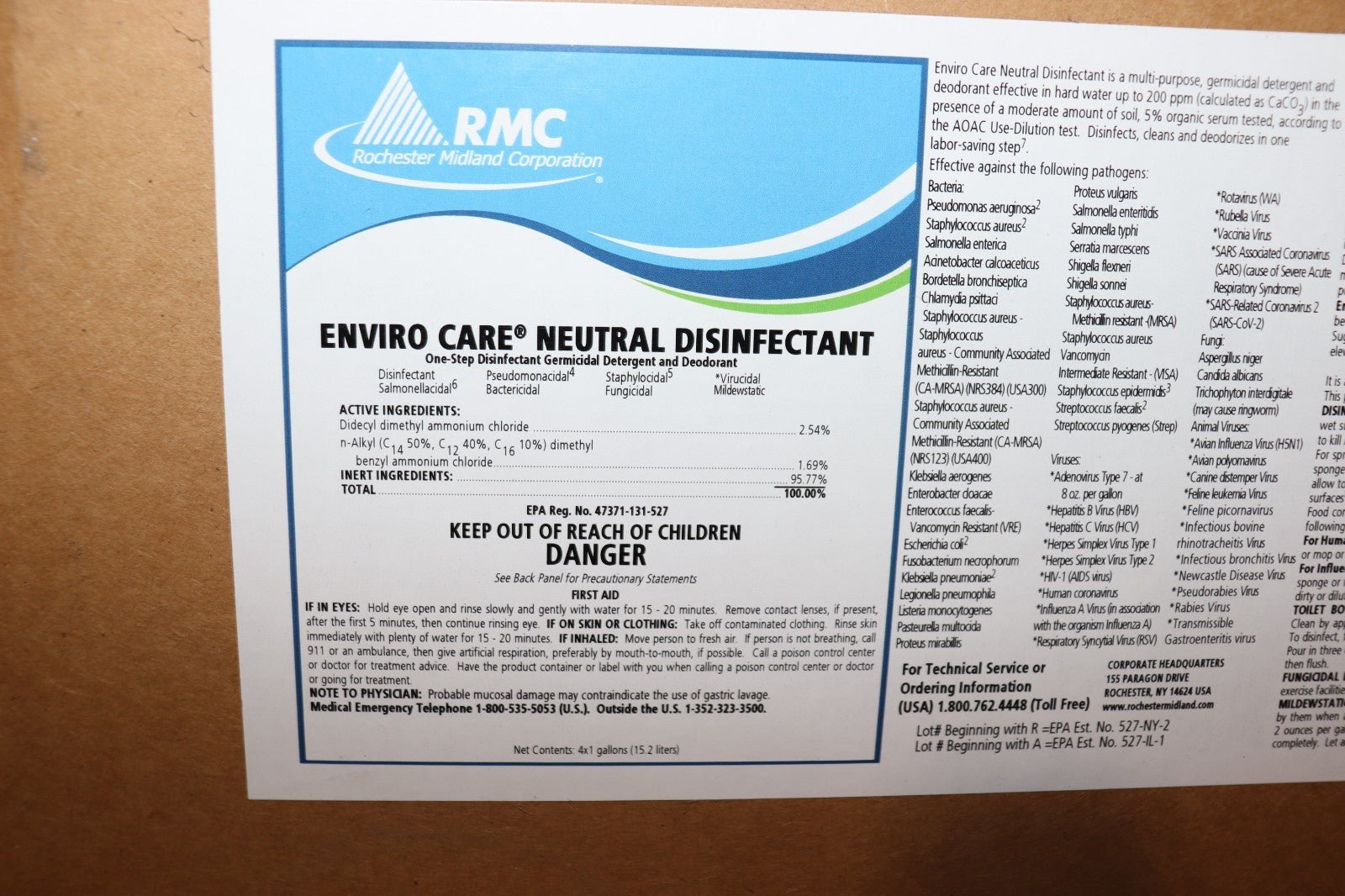 4 Pack - RMC Enviro Care Neutral Disinfectant 1 Gallon- NEW AND SEALED - Northside Material Brokers