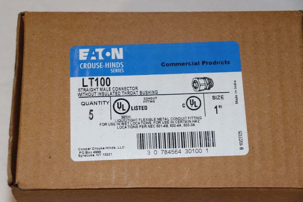 5 PACK - Eaton LT-100 Straight Male Connector 1", Liquid Tight, NOB - Northside Material Brokers