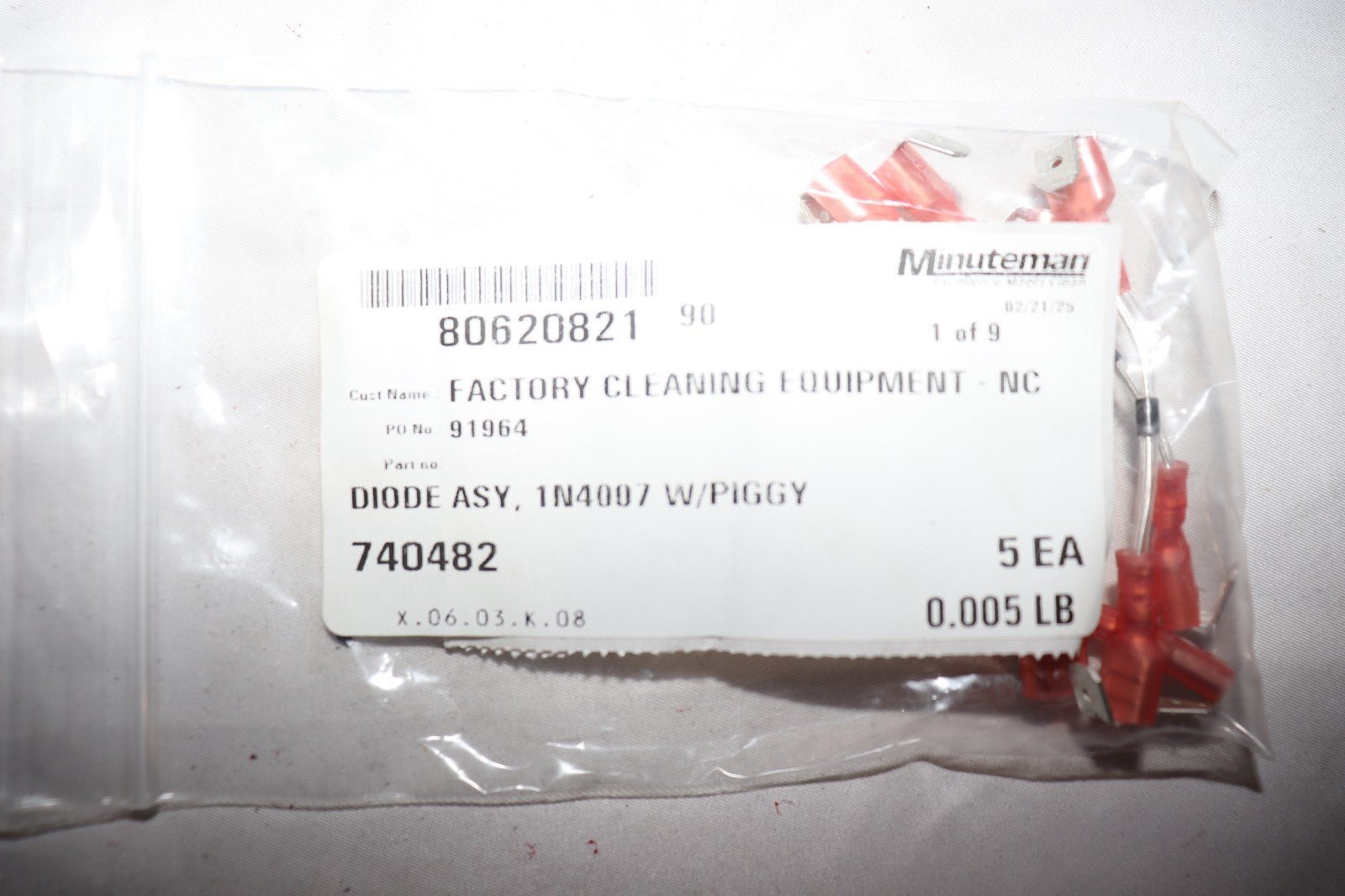 5 Pack - Minuteman 740482 Diode Assembly, 1N4007 W/Piggy - Northside Material Brokers