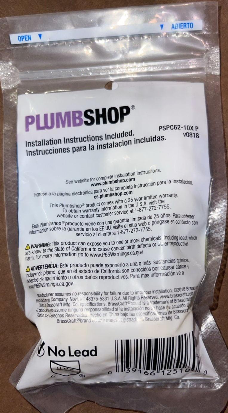 5 Pack - Plumb Shop 1/2 in. Push Connect Union, Both Ends, PC62-10X, New - Northside Material Brokers