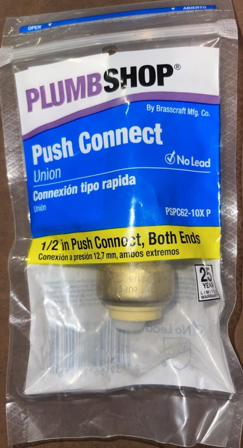 5 Pack - Plumb Shop 1/2 in. Push Connect Union, Both Ends, PC62-10X, New - Northside Material Brokers