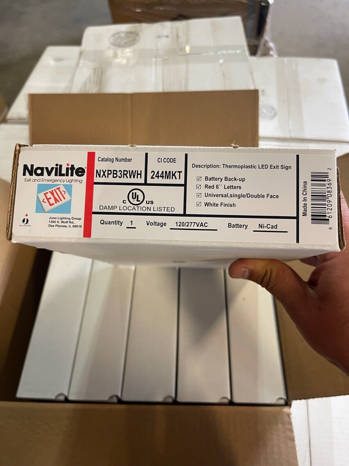 6 PACK - LED Exit Sign Navilite NXPB3RWH 120/277 Volt, Universal Mount - Northside Material Brokers