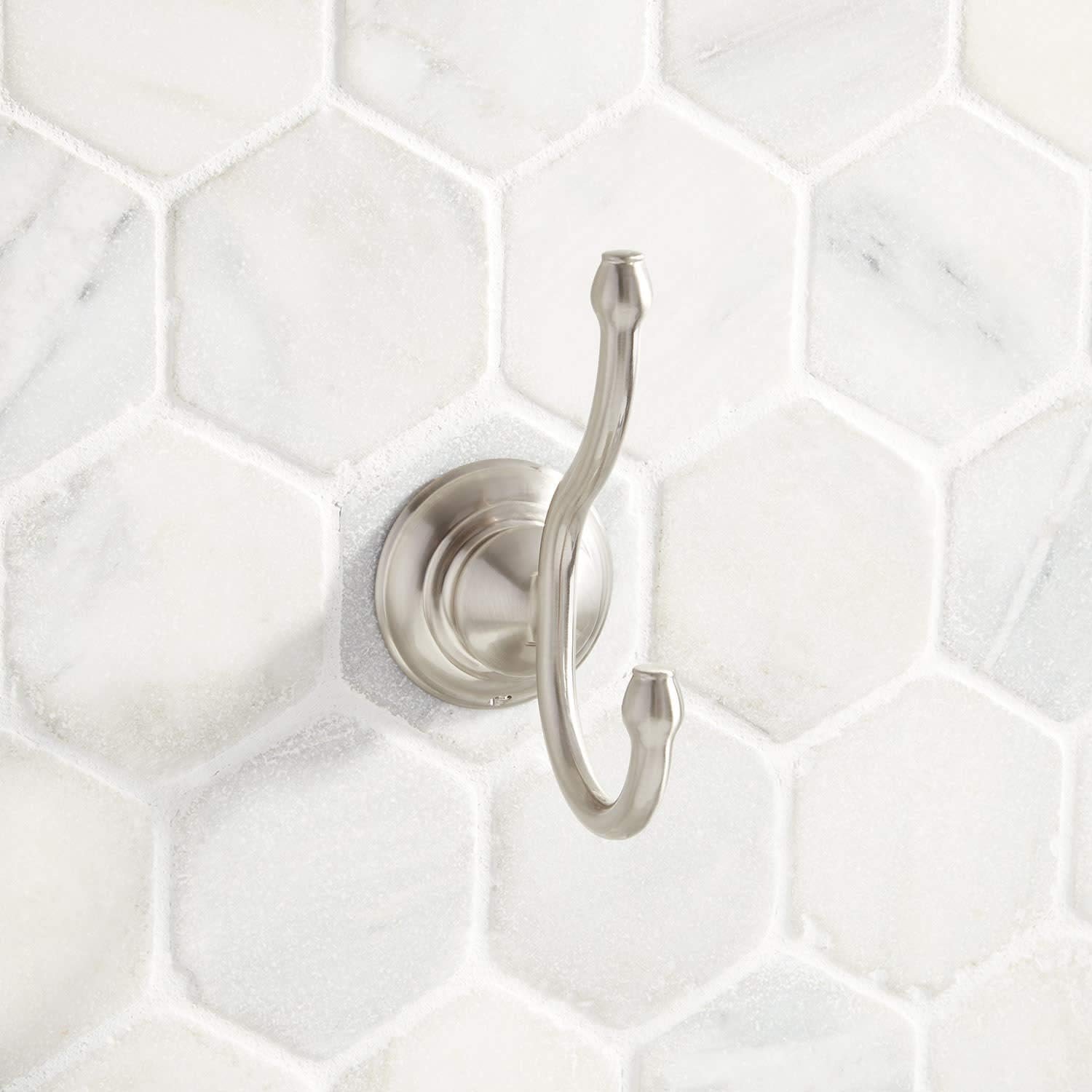 Signature Hardware 446905 Beasley Double Robe Hook, Brushed Nickel