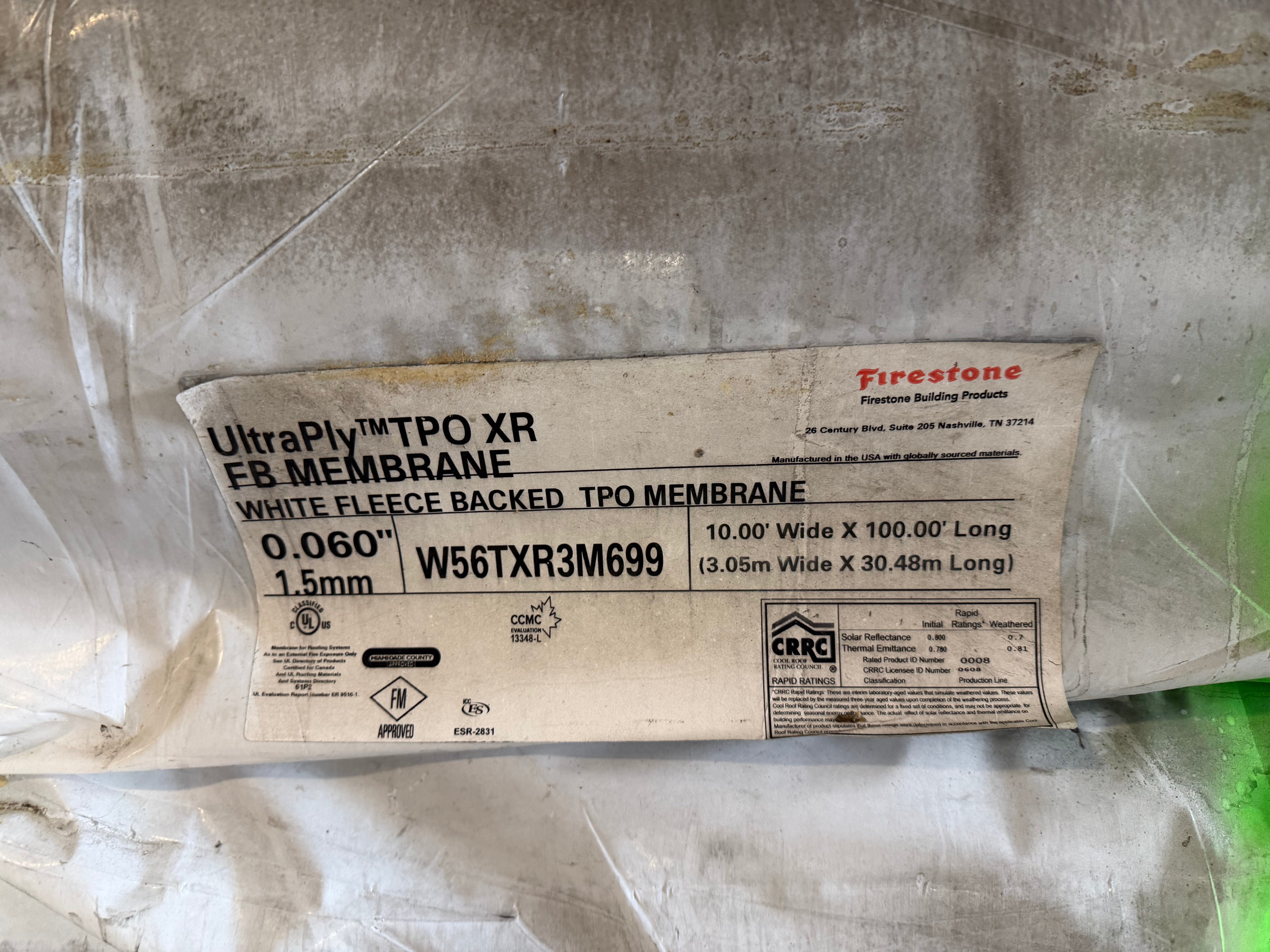 UltraPly TPO XR White Fleece Backed Roofing Membrane, 10' x 100', 0.060" (1.5mm)