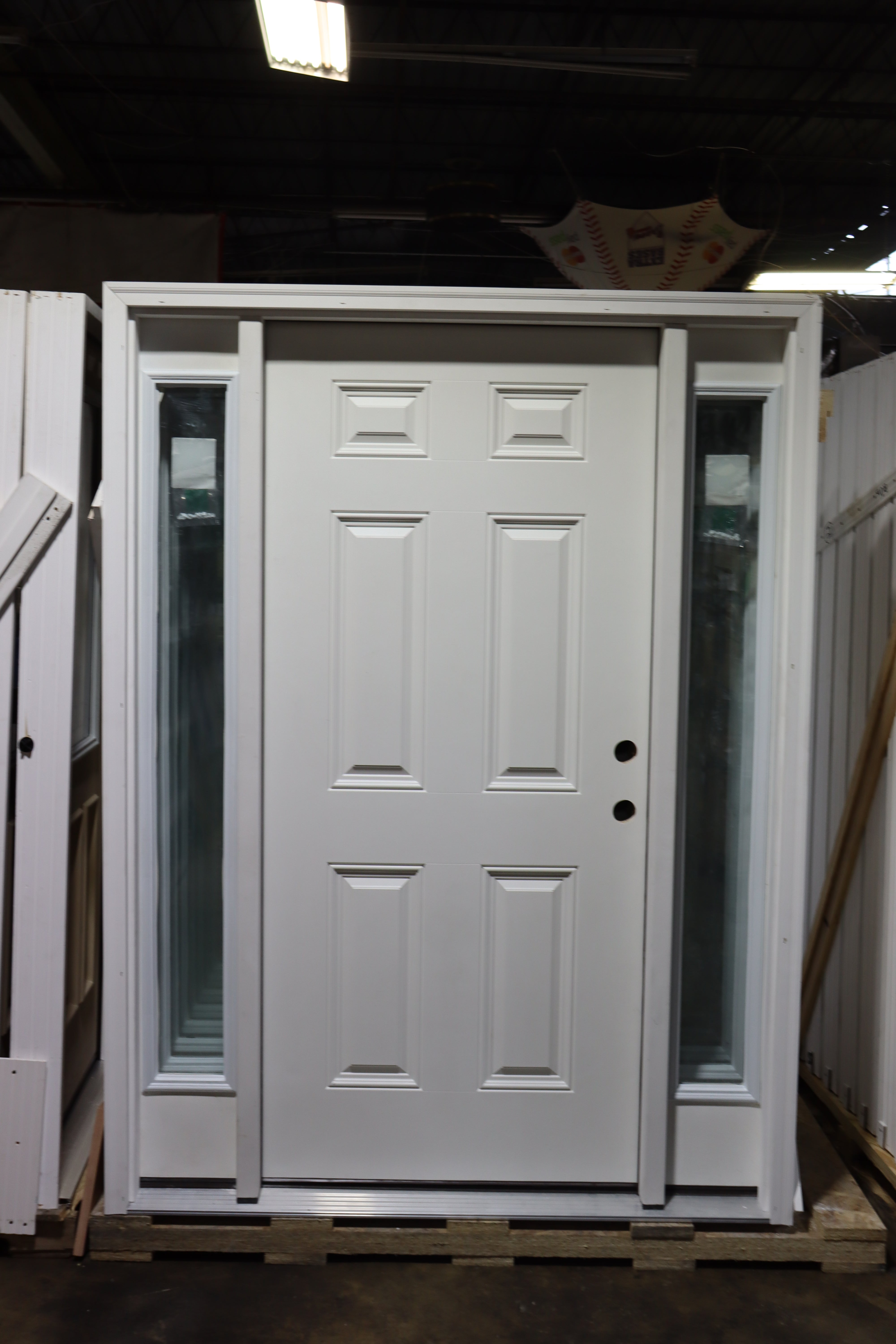 Exterior Front Entry Paneled Door 36 Inch with 10 Inch Side Lites in Frame Fiberglass