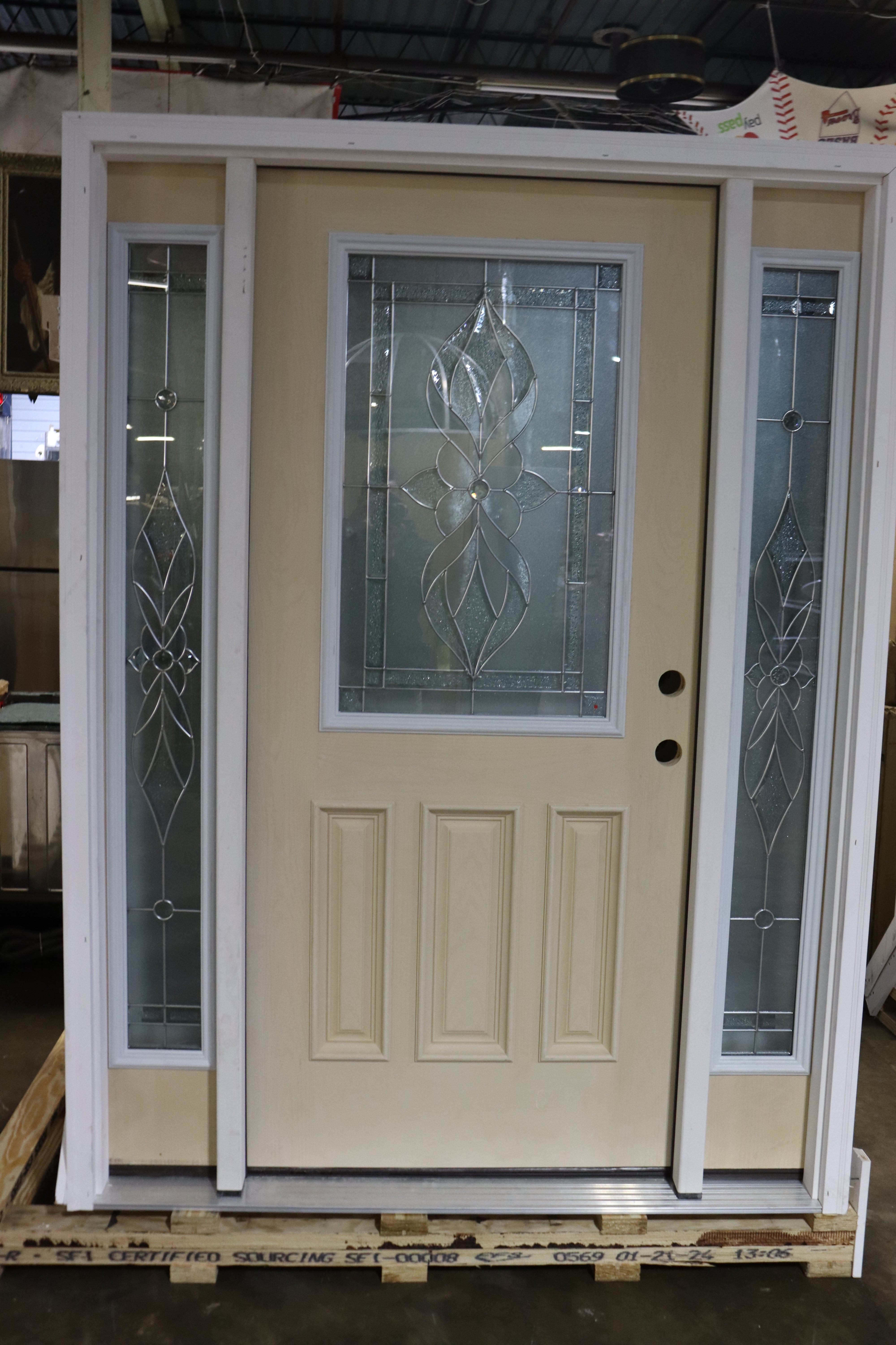 Exterior Front Entry Decorative Door 36 Inch with 10 Inch Side Lites in Frame Fiberglass