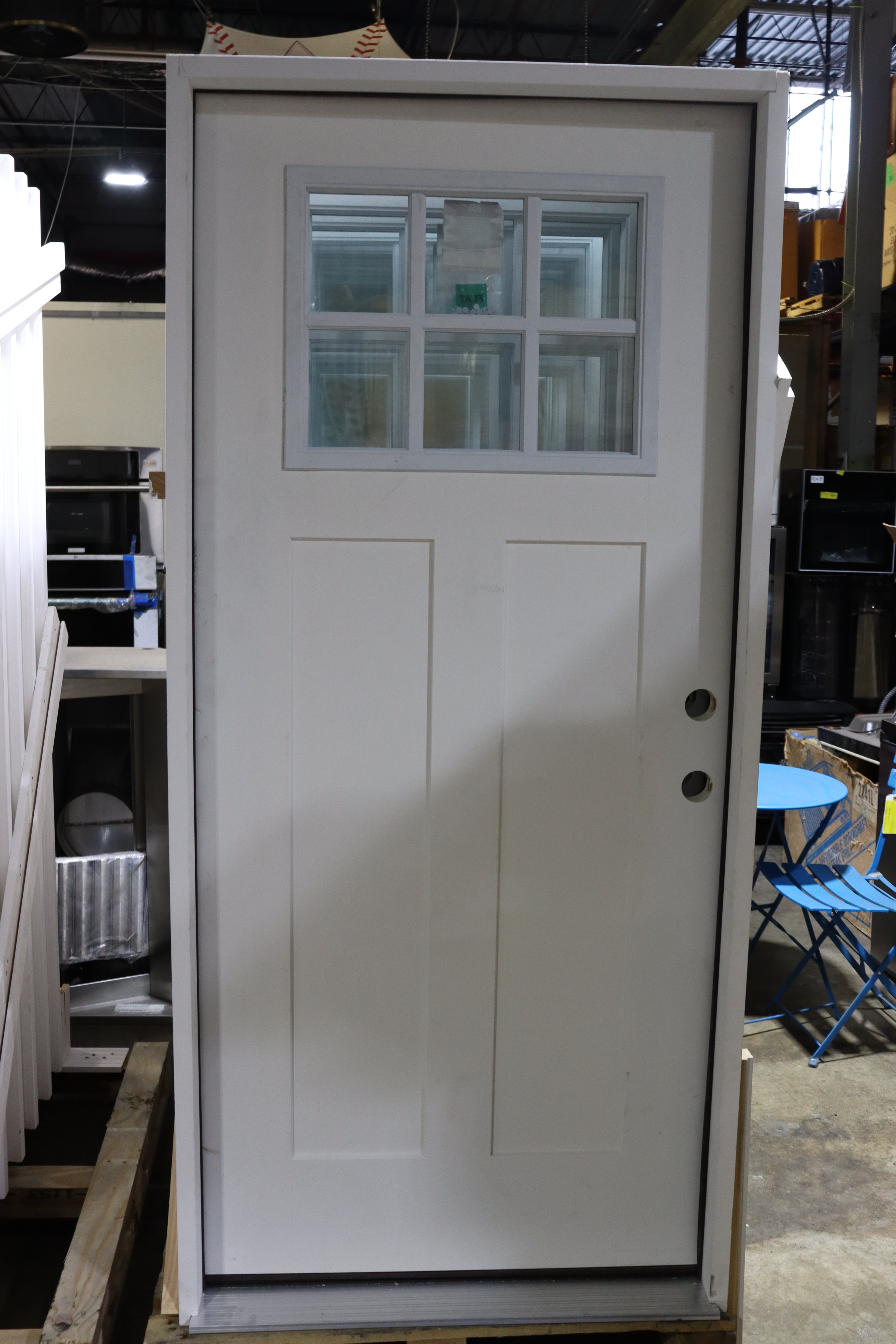 Exterior Door with Frame 36 Inch Craftsman Style 6 Lite Glass Fiberglass