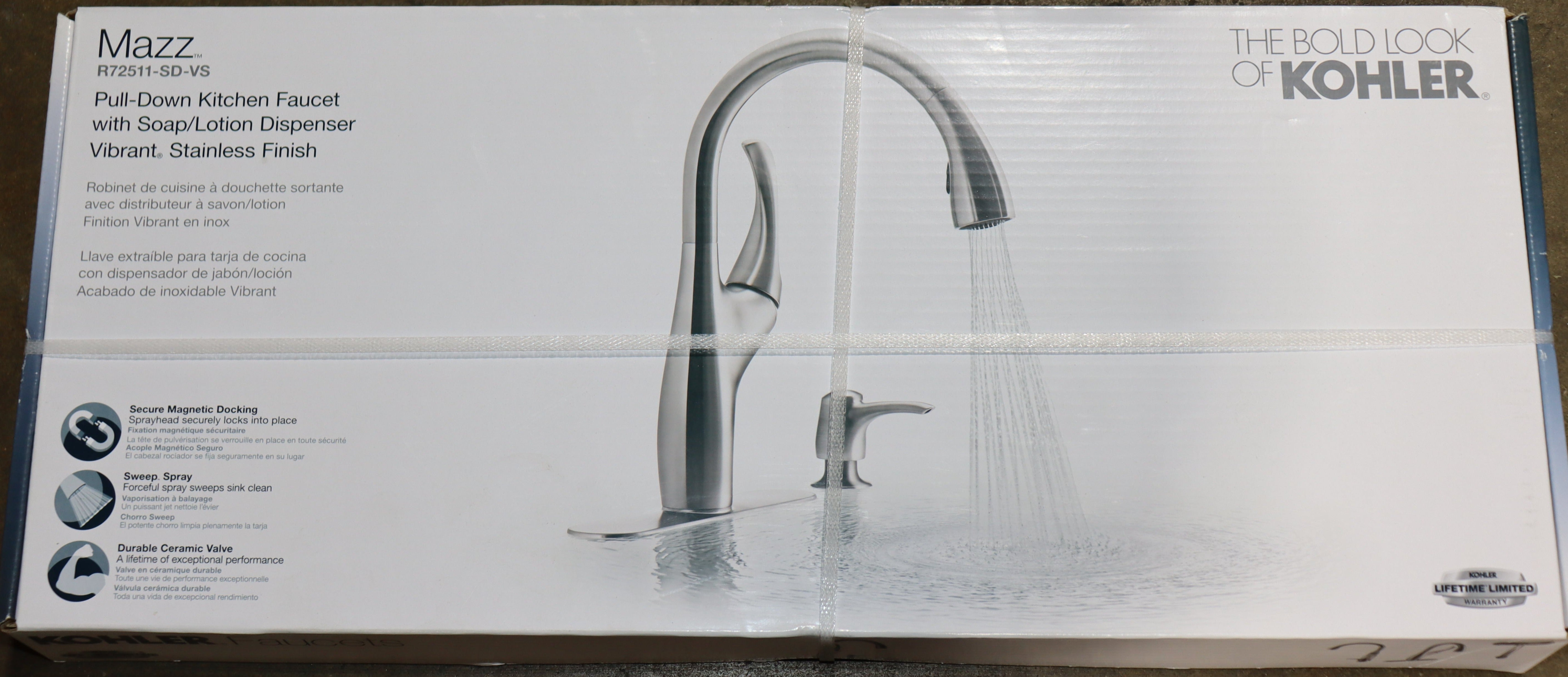Kohler Mazz Pull Down Kitchen Faucet with Soap Dispenser Vibrant Stainless Steel Finish