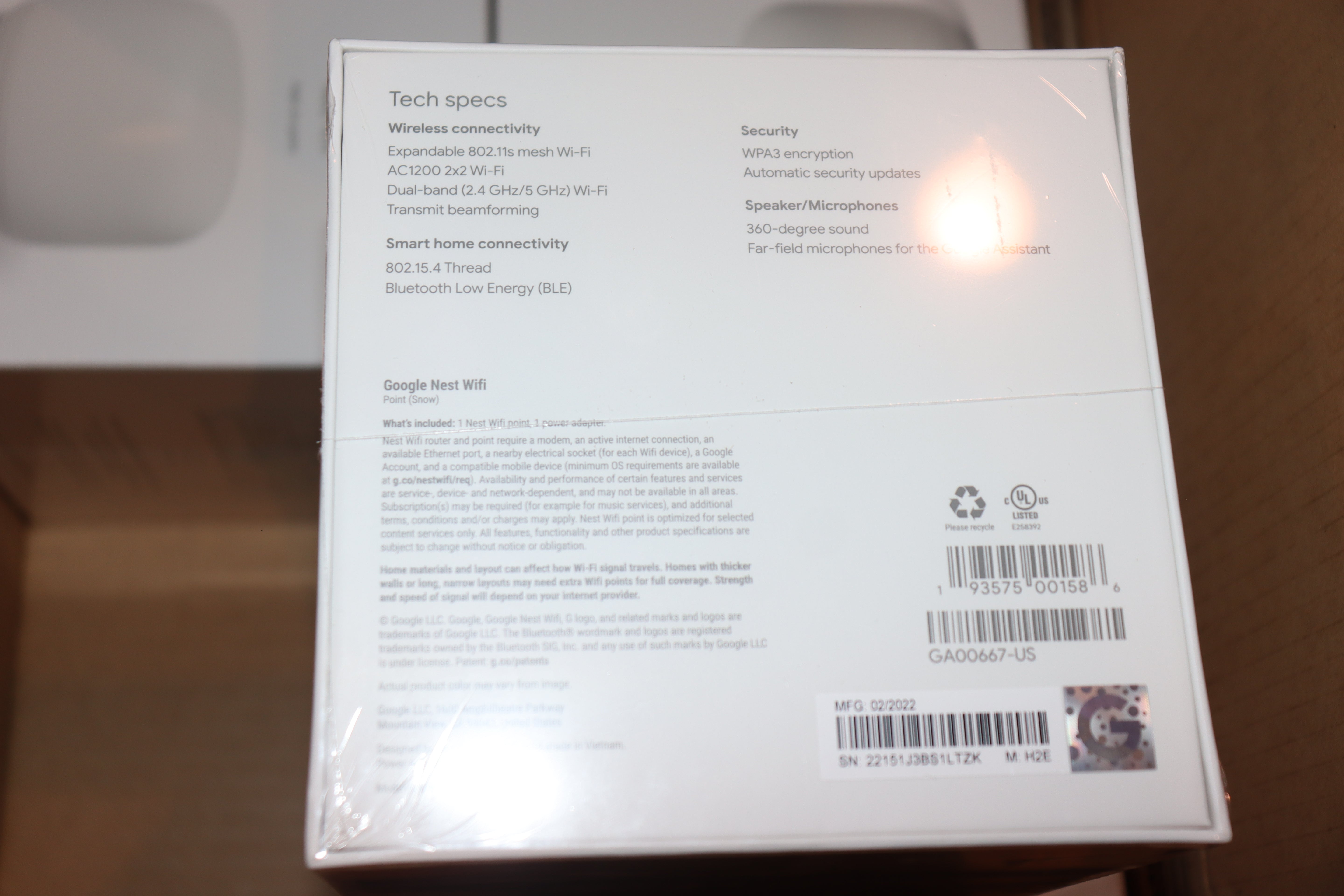 Google Nest H2E Wi-Fi Add-On Point, Snow, 2022 Model, Sealed Box