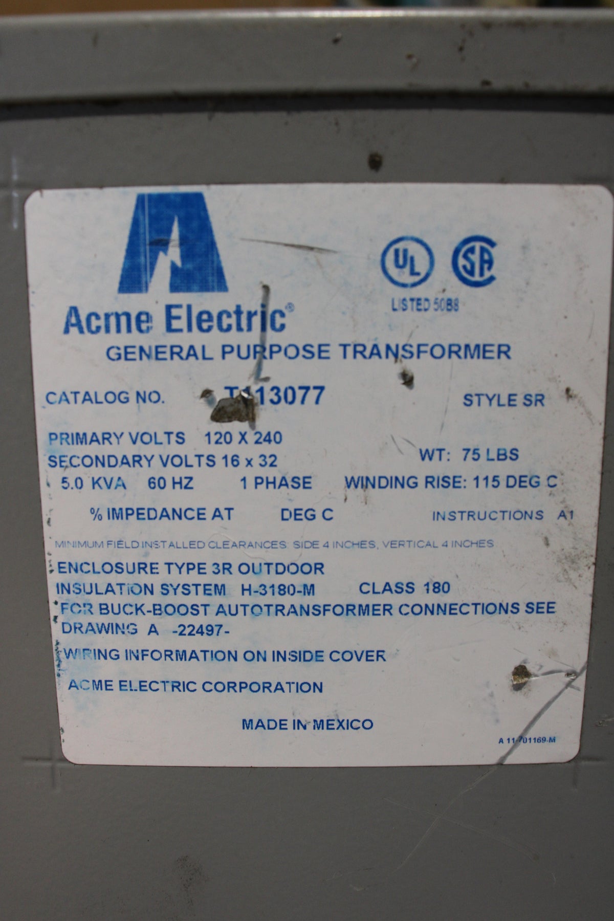 ACME Electric General Purpose Buck Boost Transformer T113077