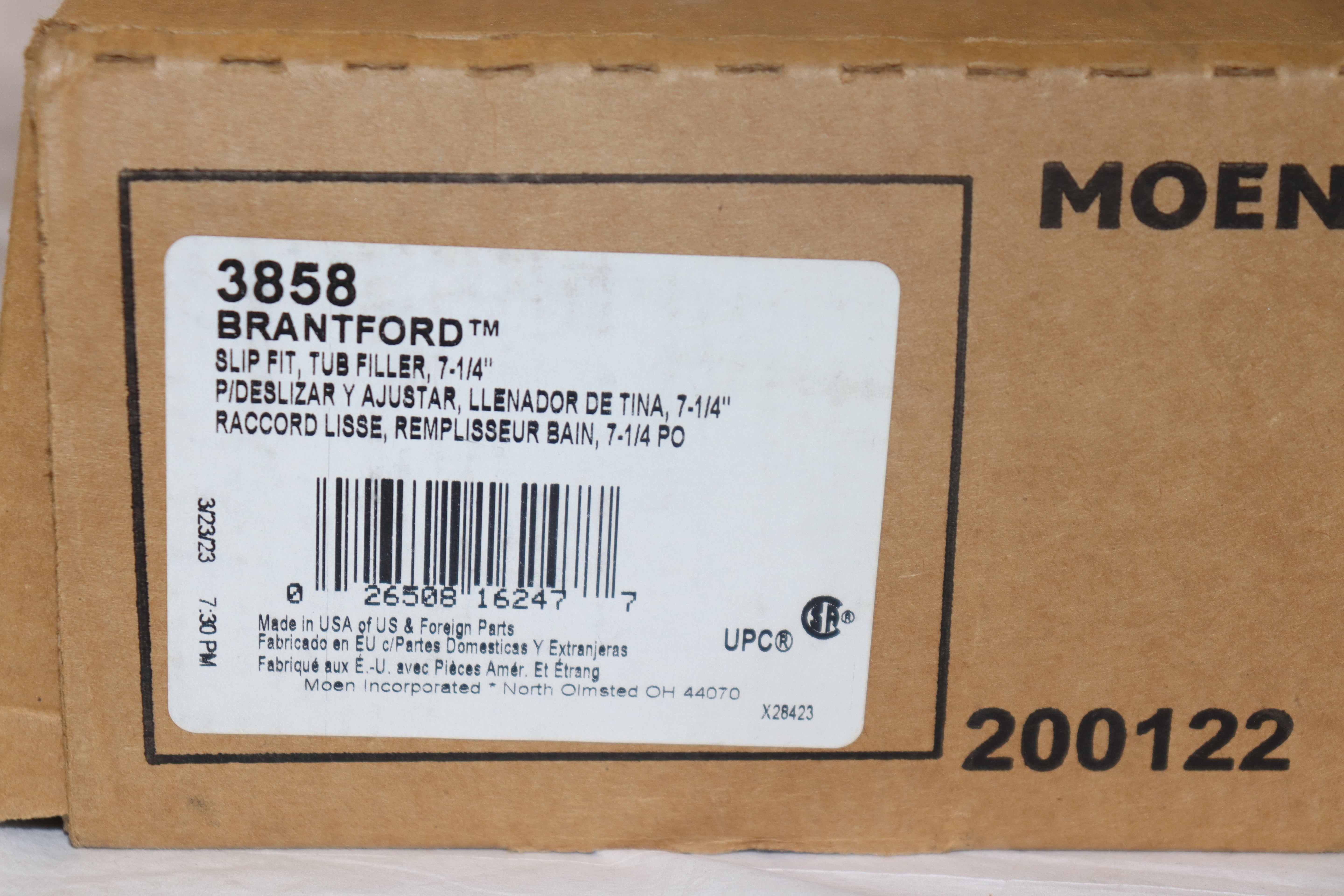 Moen 3858 Branford Slip Fit Tub Filler 7-1/4", Polished Chrome
