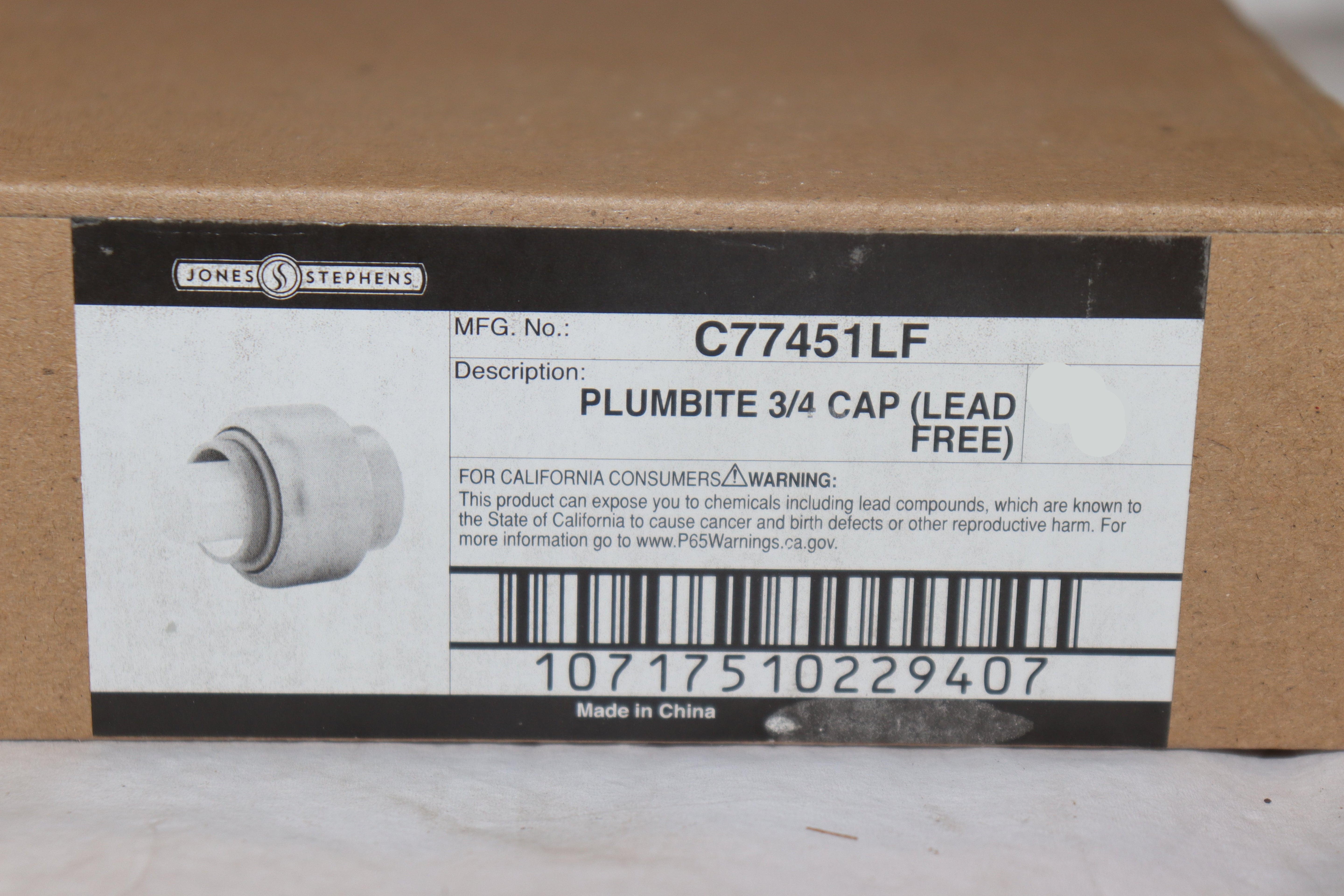 Jones Stephens 3/4" PlumBite Push On Cap, C77451LF