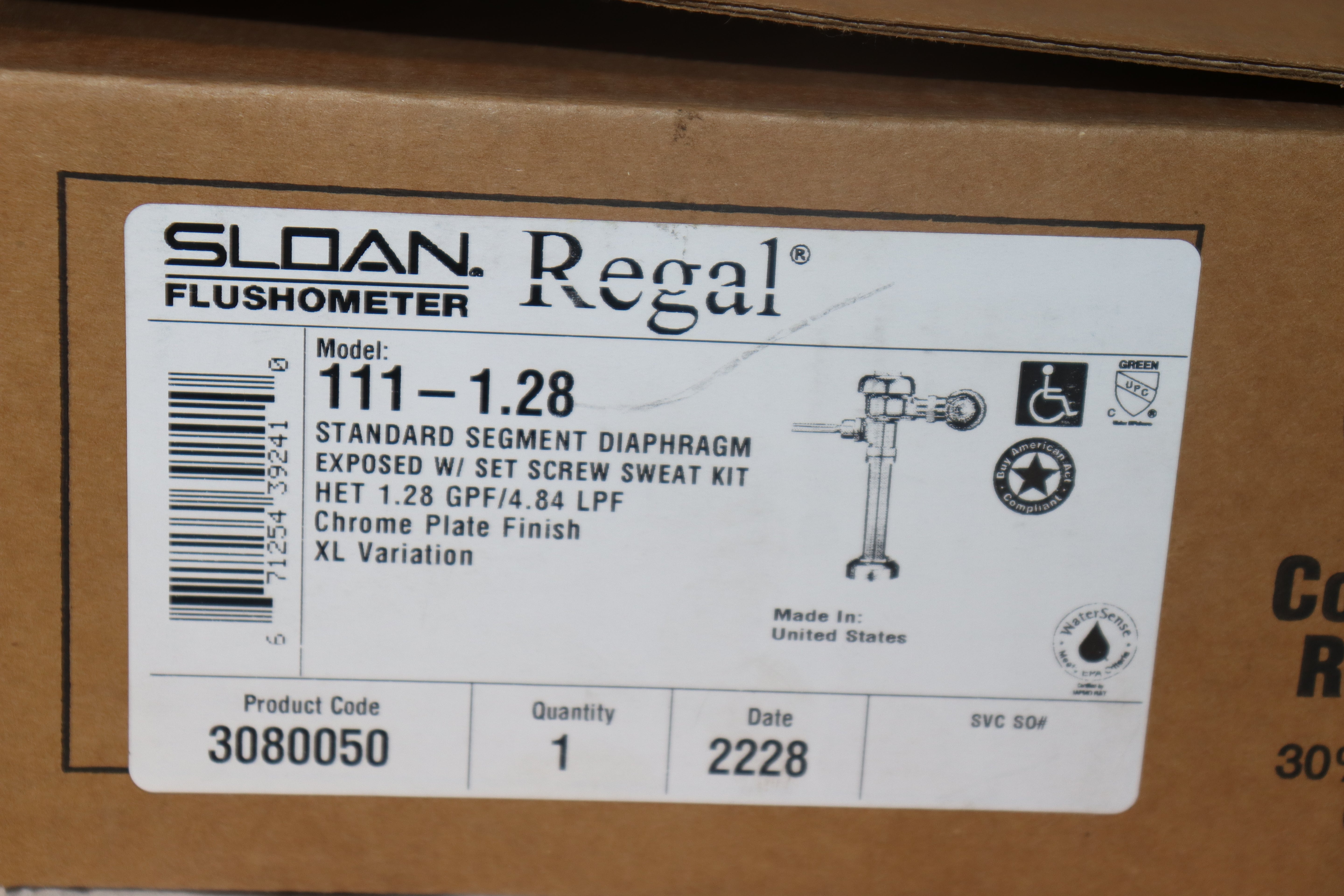 Sloan Regal 1.28 GPF Manual Toilet Flushometer, 3080050
