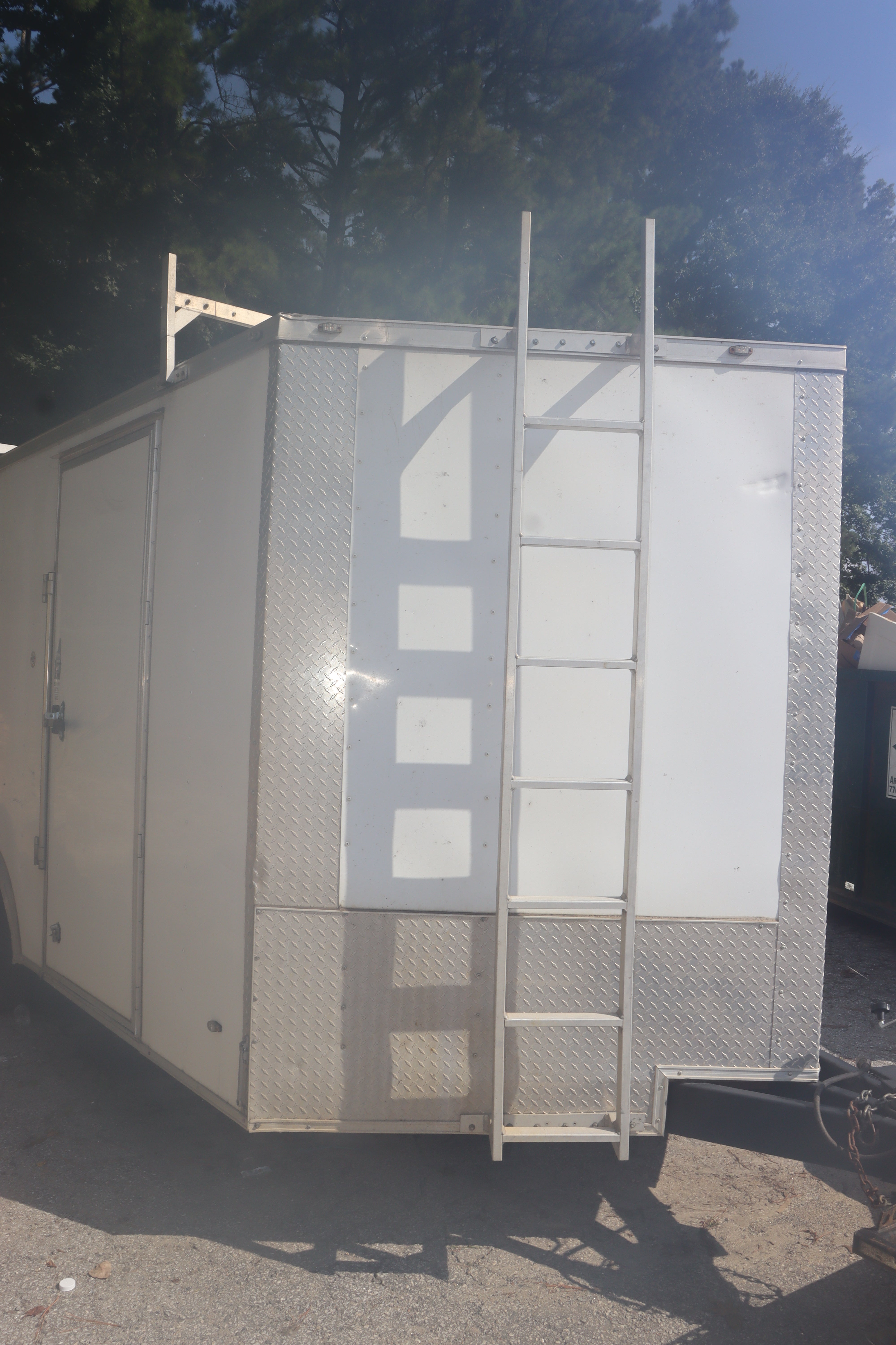 Enclosed Construction Trailer, 8.5' x 16' w/ Roof Rack & Ladder, White, Hinged Doors