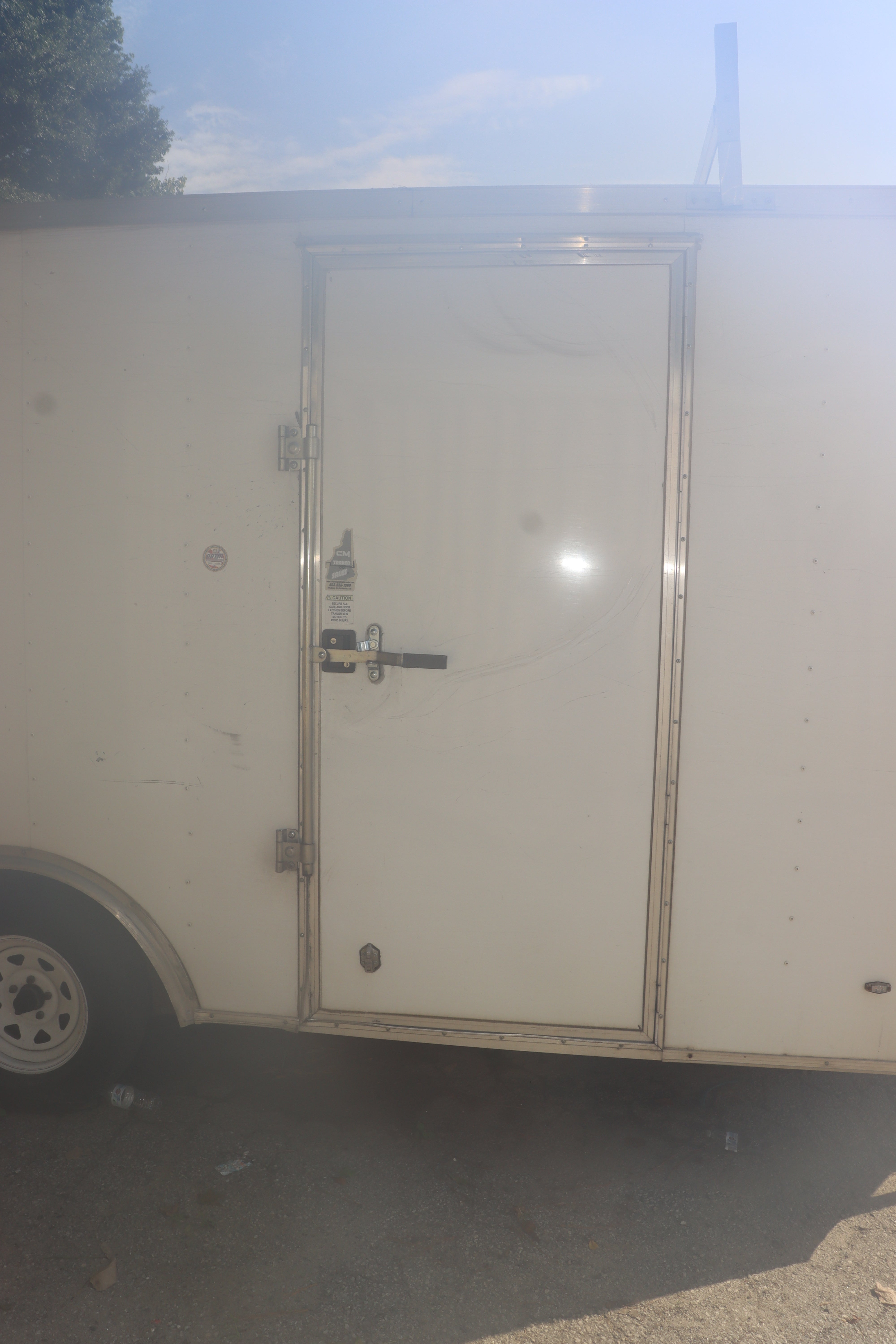 Enclosed Construction Trailer, 8.5' x 16' w/ Roof Rack & Ladder, White, Hinged Doors