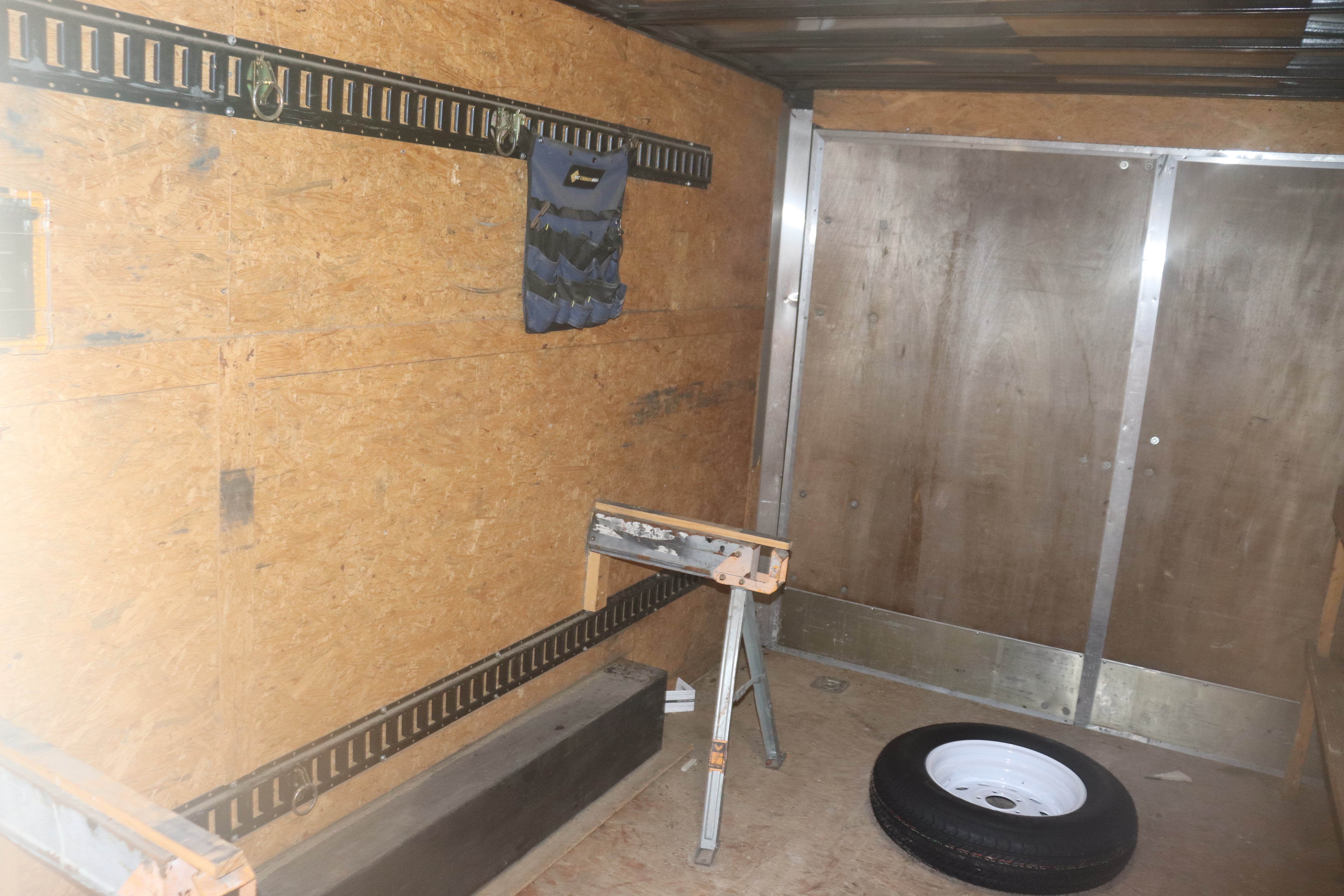 Enclosed Construction Trailer, 8.5' x 16' w/ Roof Rack & Ladder, White, Hinged Doors