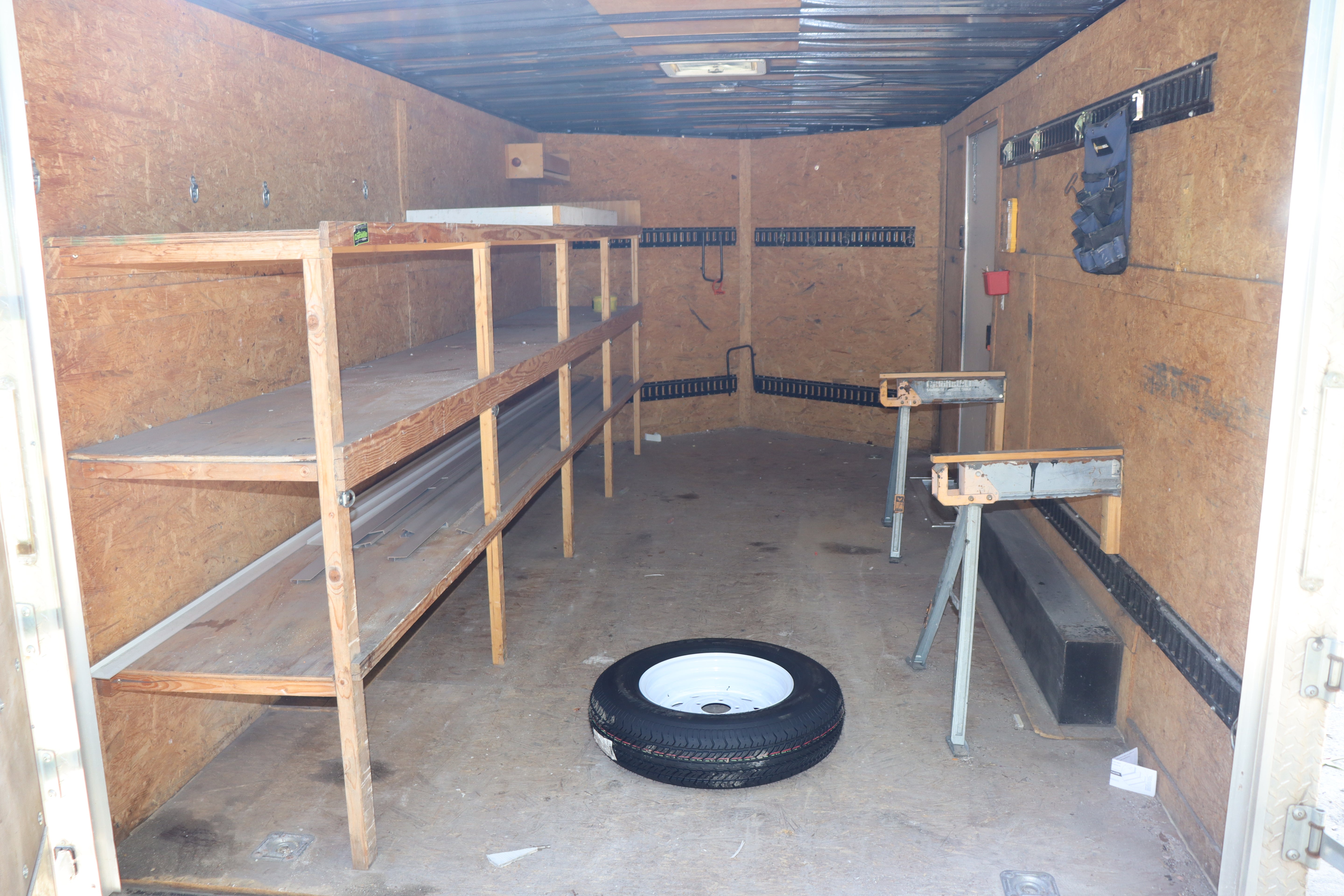 Enclosed Construction Trailer, 8.5' x 16' w/ Roof Rack & Ladder, White, Hinged Doors
