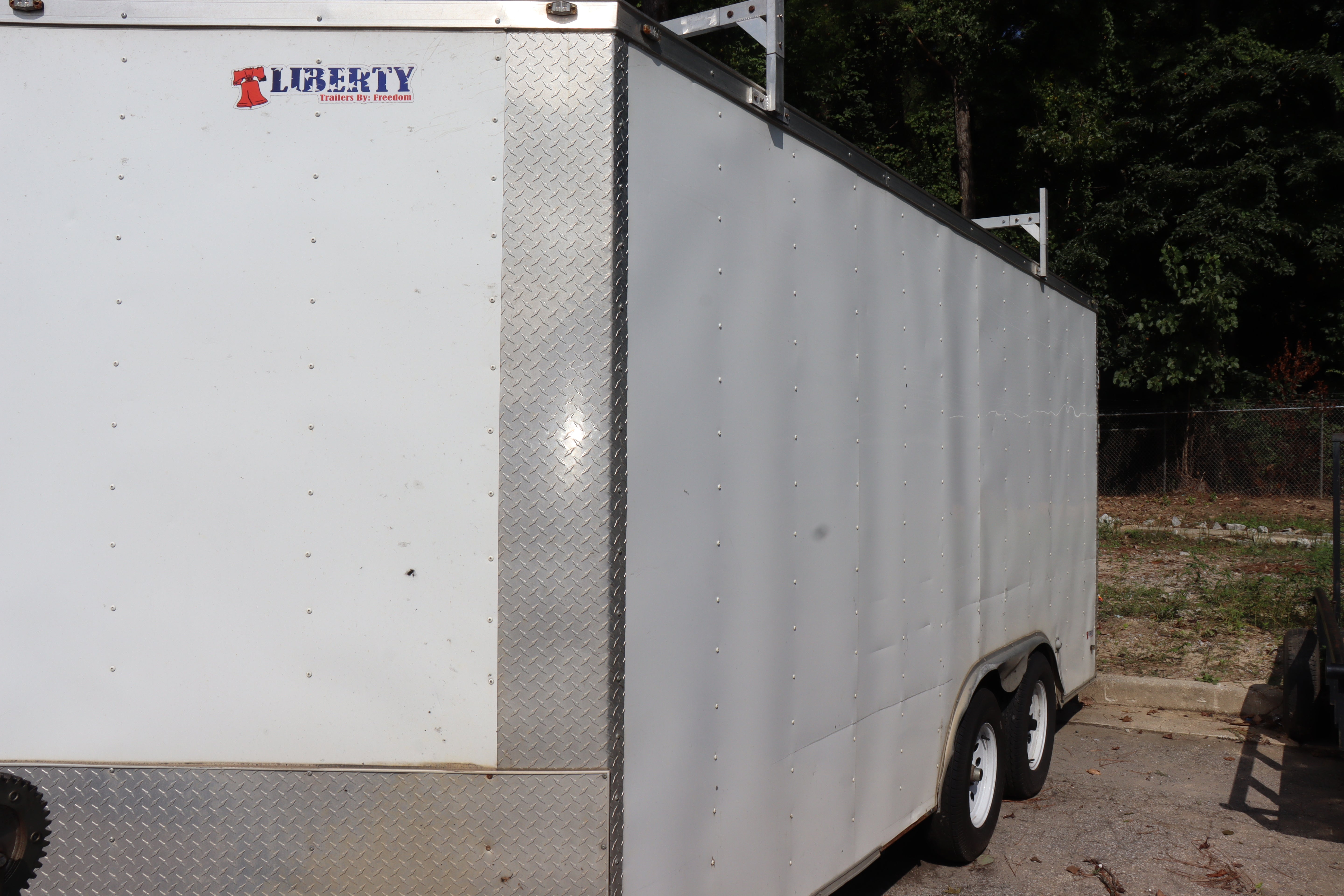 Enclosed Construction Trailer, 8.5' x 16' w/ Roof Rack & Ladder, White, Hinged Doors