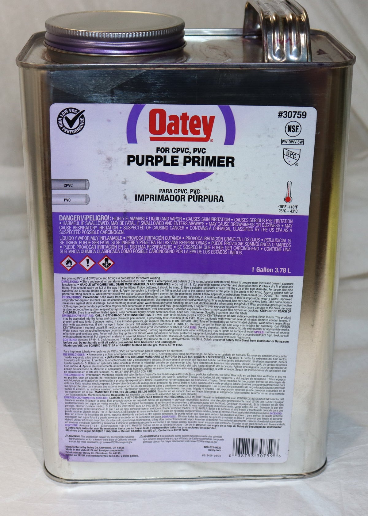 Oatey Purple Primer 1 Gallon 30759 Cleaner for PVC CPVC