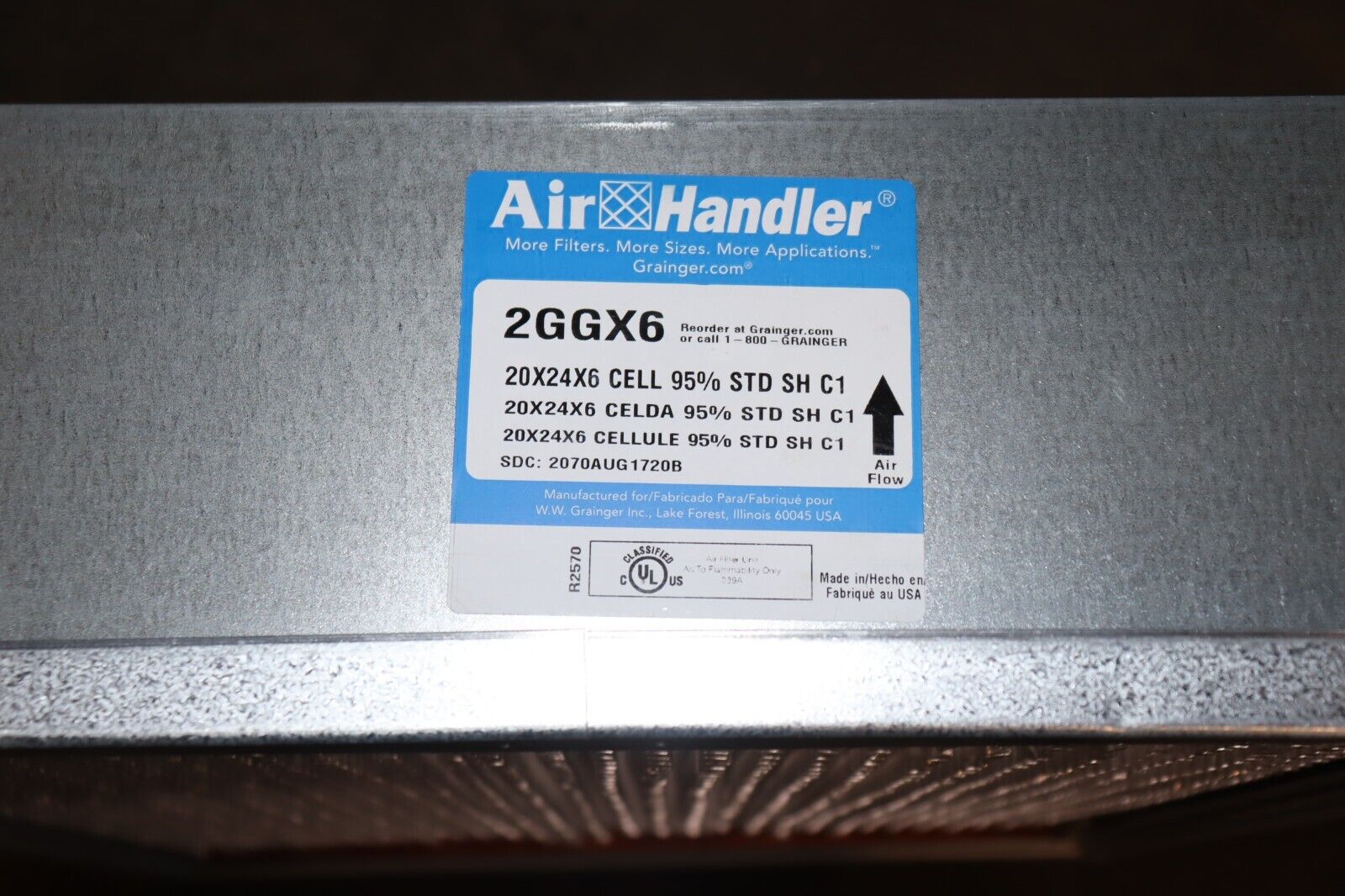 AIR HANDLER 2GGX6 Cartridge Air Filter,20x24x6,MERV 14 - Northside Material Brokers