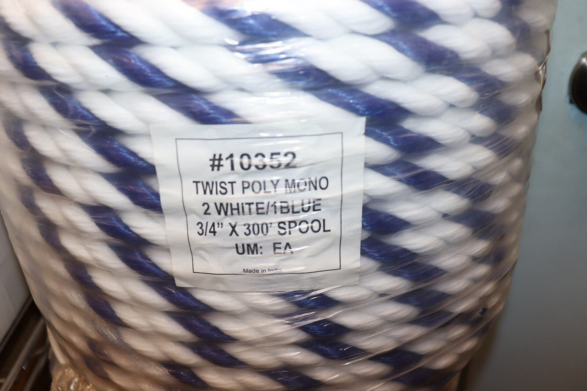 Blue White Poly Polypropylene Pool Rope 3 Strand Twist, 3/4" x 300' - Northside Material Brokers