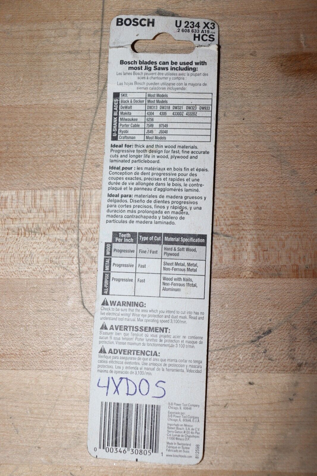 Bosch U234X3 4-1/4" x 8-12 TPI Progressor For Wood U-Shank Jig Saw Blades 3 Pack - Northside Material Brokers